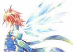  1boy eyes_closed kratos_aurion male male_focus red_hair redhead short_hair simple_background solo tales_of_(series) tales_of_symphonia white_background wings 