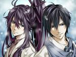  bad_id bad_pixiv_id black_hair kaito kamui_gakupo long_hair male_focus mocchiri_oyaji multiple_boys ponytail purple_hair smile vocaloid 