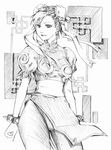  bad_id bad_pixiv_id bracelet bun_cover china_dress chinese_clothes chun-li double_bun dress greyscale jewelry monochrome nakaharaka pantyhose pelvic_curtain sash sketch solo spiked_bracelet spikes street_fighter 