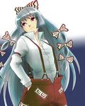  arioto bad_id bad_pixiv_id fujiwara_no_mokou hair_ribbon looking_up ribbon solo suspenders touhou 