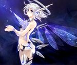  bad_id bad_pixiv_id bare_shoulders blue_eyes manbou_no_suiso nail_polish navel original purple_nails robot_ears short_hair solo star white_hair wings 