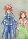  anna_irving brown_hair couple eyes_closed kratos_aurion red_hair redhead short_hair simple_background smile tales_of_(series) tales_of_symphonia 