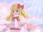  blonde_hair blue_eyes capelet fairy hat lily_white long_sleeves multiple_wings open_mouth pale_color pink pleiad ribbon solo touhou wings 