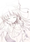  bow closed_eyes detached_sleeves hair_bow hakurei_reimu long_hair monochrome nanaume_(shichimi_tougarashi) purple smile solo touhou 