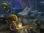  alice_margatroid bed blonde_hair blue_eyes book bookshelf broom capelet covering_with_blanket curtains dark doll hairband hat kirisame_marisa lantern long_hair magic_circle multiple_girls night niwatori_takeshi ribbon ruler scissors shanghai_doll short_hair sleeping spool touhou window 