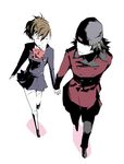  1girl aragaki_shinjirou bad_id bad_pixiv_id beanie bow brown_hair closed_eyes couple female_protagonist_(persona_3) hat hetero holding_hands persona persona_3 persona_3_portable school_uniform skirt smile trench_coat yamada_maya_(yamada83) 