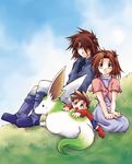  anna_irving brown_eyes brown_hair family kratos_aurion lloyd_irving red_hair redhead short_hair simple_background tales_of_(series) tales_of_symphonia 