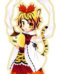  animal_ears animal_print bad_id bad_pixiv_id bishamonten's_pagoda black_hair blonde_hair detached_sleeves fang hair_ornament kemonomimi_mode kiri_futoshi multicolored_hair paws shawl solo tail tiger_ears tiger_paws tiger_print tiger_tail toramaru_shou touhou two-tone_hair yellow_eyes 