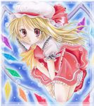  bad_id bad_pixiv_id blonde_hair blush_stickers colored_pencil_(medium) flandre_scarlet hat hat_ribbon makimakiringo50 marker_(medium) neckerchief red_eyes ribbon short_hair short_sleeves side_ponytail skirt solo touhou traditional_media wings 