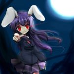  animal_ears bad_id bad_pixiv_id blazer bunny_ears business_suit formal glowing glowing_eyes jacket long_hair moon night pasutel pointing pointing_at_viewer purple_hair red_eyes reisen_udongein_inaba school_uniform skirt solo suit touhou 