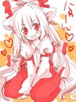  animal_ears blush cat_ears fujiwara_no_mokou heart kemonomimi_mode long_hair looking_at_viewer open_mouth red_eyes solo touhou v_arms very_long_hair white_hair zawameki 