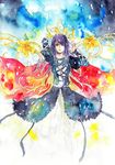  bad_id bad_pixiv_id blue_eyes cape dress gradient_hair highres hijiri_byakuren long_hair multicolored_hair sakuma solo touhou traditional_media watercolor_(medium) 