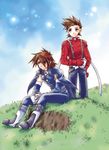  age_difference brown_hair father_and_son kratos_aurion lloyd_irving short_hair simple_background tales_of_(series) tales_of_symphonia 