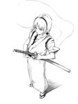  greyscale hitodama konpaku_youmu konpaku_youmu_(ghost) monochrome ready_to_draw sheath sheathed sketch solo sword touhou weapon wuliao555 