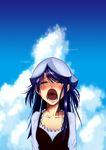  amanchu! bad_id bad_pixiv_id blue_hair blush closed_eyes cloud crying day hat long_hair marble_(pixiv) ooki_futaba open_mouth sky sobbing solo tears 