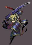  1boy armor bantrain blonde_hair capcom full_body male male_focus onimusha short_hair simple_background soki solo sword togatsuko weapon yuki_hideyasu 