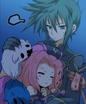  1girl arietta blush blush_stickers coat doll green_eyes green_hair hat kirita_(noraring) long_hair pink_hair sleeping sweat sync tales_of_(series) tales_of_the_abyss 