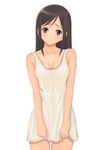  :o black_hair blush breasts brown_eyes cowboy_shot head_tilt long_hair looking_at_viewer muffin_(sirumeria) no_bra open_mouth original shiny shiny_skin simple_background small_breasts solo thigh_gap white_background 