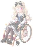  blonde_hair copyright_request curly_hair dress eyepatch gothic_lolita ishihara_masumi lolita_fashion long_hair necktie pink_eyes ribbon solo wheelchair 