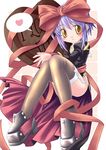  blush ishihara_masumi jewelry priest priest_(ragnarok_online) purple_hair ragnarok_online ribbon short_hair smile solo thighhighs yellow_eyes 