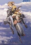  cloud day fam_fan_fan giselle_collette_vingt goggles goggles_on_head gun highres last_exile last_exile:_gin'yoku_no_fam multiple_girls murata_renji sky steampunk vanship weapon 