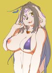  &hearts; anthro big_breasts black_nose breasts canine cleavage clothed clothing erect_nipples female furry grey_hair hair large_breasts long_grey_hair long_hair looking_at_viewer mammal markings necklace nipples open_mouth pinup pose simple_background sindoll skimpy solo standing 