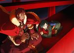  armor backpack bag beard black_hair bob_cut bottle cape facial_hair fate/zero fate_(series) green_eyes grin male_focus md5_mismatch multiple_boys red_hair rider_(fate/zero) smile tears waver_velvet yun_(neo) 