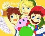  bad_id bad_pixiv_id blonde_hair blue_eyes bracer brown_hair facial_hair gloves hat kid_icarus kirby kirby_(series) link mario mario_(series) multiple_boys mustache one_eye_closed pit_(kid_icarus) pointy_ears saiba_(henrietta) smile super_mario_bros. super_smash_bros. the_legend_of_zelda the_legend_of_zelda:_twilight_princess wings yoshi 