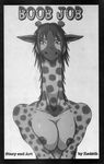  black_and_white comic ear_piercing female genus giraffe greyscale kadath looking_at_viewer mammal monochrome nipples piercing puzzle_(character) solo 