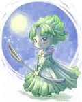  blush copyright_request food_as_clothes green_eyes green_hair lettuce moon personification short_hair smile solo spoon sumi_no_hito 