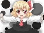  ascot b.leaf blonde_hair blush fang open_mouth outstretched_arms red_eyes rumia short_hair solo spread_arms touhou upper_body 