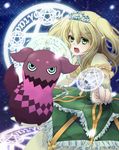  :o alternate_color blonde_hair bow creature dress elize_lutus frills green_eyes long_hair magic_circle open_mouth pentagram pointing ribbon side_ponytail tales_of_(series) tales_of_xillia teepo_(tales) tiara zkr102 