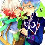  1girl blue_eyes blue_hair blue_shirt coat eating food glasses gradient_hair hubert_ozwell multicolored_hair nono_(syuwa2) open_mouth pascal popsicle red_hair scarf shirt short_hair tales_of_(series) tales_of_graces white_hair yellow_eyes 