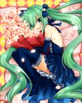  bouquet dress elbow_gloves flower gloves green_eyes green_hair hatsune_miku highres long_hair narina open_mouth smile solo thighhighs twintails very_long_hair vocaloid 