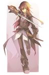  coat fruit_punch full_body glasses gloves gradient_hair green_eyes long_hair male_focus multicolored_hair pants red_hair richter_abend shoes smile solo sword tales_of_(series) tales_of_symphonia tales_of_symphonia_knight_of_ratatosk walking weapon 