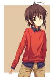  androgynous brown_eyes brown_hair hand_in_pocket mamoru_(sister_princess) mizugame short_hair sister_princess solo sweater tomboy 