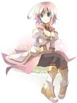  boots dress estellise_sidos_heurassein fruit_punch full_body green_eyes knee_boots pants pink_hair short_hair sitting smile solo tales_of_(series) tales_of_vesperia 