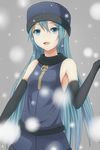  alternate_hairstyle aqua_eyes aqua_hair armpits bad_id bad_pixiv_id elbow_gloves gloves hat hatsune_miku heisei_yutorin long_hair open_mouth project_diva project_diva_(series) snow solo very_long_hair vocaloid zipper 