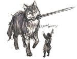  dark_souls great_grey_wolf_sif kokutan_kitsunen mouth_hold souls_(from_software) sword translation_request weapon wolf 