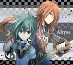  asch character_name coat fruit_punch gloves green_eyes green_hair long_hair male_focus multiple_boys red_hair sword sync tales_of_(series) tales_of_the_abyss weapon 