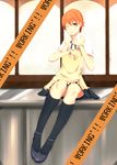  apron cuffs hair_ornament hairpin handcuffs highres inami_mahiru konta_(king_show) long_legs orange_eyes orange_hair short_hair solo waitress working!! 