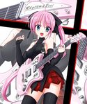  bare_shoulders breasts covered_nipples electric_guitar english guitar highres instrument medium_breasts original ponytail shirt solo source_request takano_kazumi taut_clothes taut_shirt thighhighs zoom_layer 