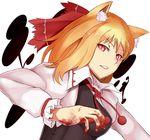  animal_ears blood cat_ears ginko_(nico) hair_ribbon kemonomimi_mode looking_at_viewer older red_eyes ribbon rumia short_hair simple_background solo touhou upper_body 