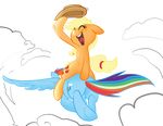  applejack_(mlp) backward backwards blonde_hair butt cloud cowboy_hat cutie_mark dr_strangelove duo equine female feral flying friendship_is_magic hair hairband hasbro hat horse humor mammal mane multi-colored_hair my_little_pony open_mouth parody pegasus plain_background pony pun rainbow_dash_(mlp) rainbow_hair sky transparent_background unknown_artist wings 