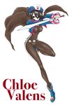  aerialsoul black_eyes black_hair bodysuit cape character_name chloe_valens cropped_jacket full_body gem shoes short_hair solo standing standing_on_one_leg sword tales_of_(series) tales_of_legendia very_short_hair weapon white_background 