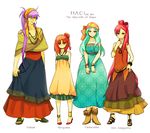  3girls alternate_costume alternate_hairstyle anklet aqua_hair bad_id bad_pixiv_id bandana bracelet braid character_name copyright_name dress jewelry long_hair magi_the_labyrinth_of_magic morgiana multiple_girls necklace purple_hair red_hair ren_kougyoku shaoling side_ponytail sinbad_(magi) single_braid white_background yamuraiha 