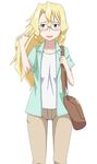  alternate_hairstyle bag blonde_hair blue_eyes casual cindy_campbell glasses long_hair ribonzu shinryaku!_ikamusume solo 