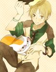  bad_id bad_pixiv_id barnaby_brooks_jr blonde_hair bracelet cat cosplay glasses hat jewelry kabi_(nibiiro) kaburagi_t_kotetsu kaburagi_t_kotetsu_(cosplay) male_focus natsume_takashi natsume_yuujinchou nyanko tiger_&amp;_bunny watch yellow_eyes 