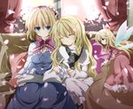  alice_margatroid bad_id bad_pixiv_id blanket blonde_hair blue_eyes book bow braid closed_eyes couch covering_with_blanket curtains dress flying hair_bow hair_ribbon hairband hourai_doll kirisame_marisa multiple_girls nanase_nao ribbon shanghai_doll sleeping smile touhou window wings 