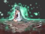  1600x1200 2girls blood dress green_hair highres light_brown_hair long_hair monster multiple_girls nude reflection ripples saya saya_no_uta short_hair sitting spoilers tears tentacle tsukuba_yoh tsukuba_you very_long_hair wallpaper white_dress 